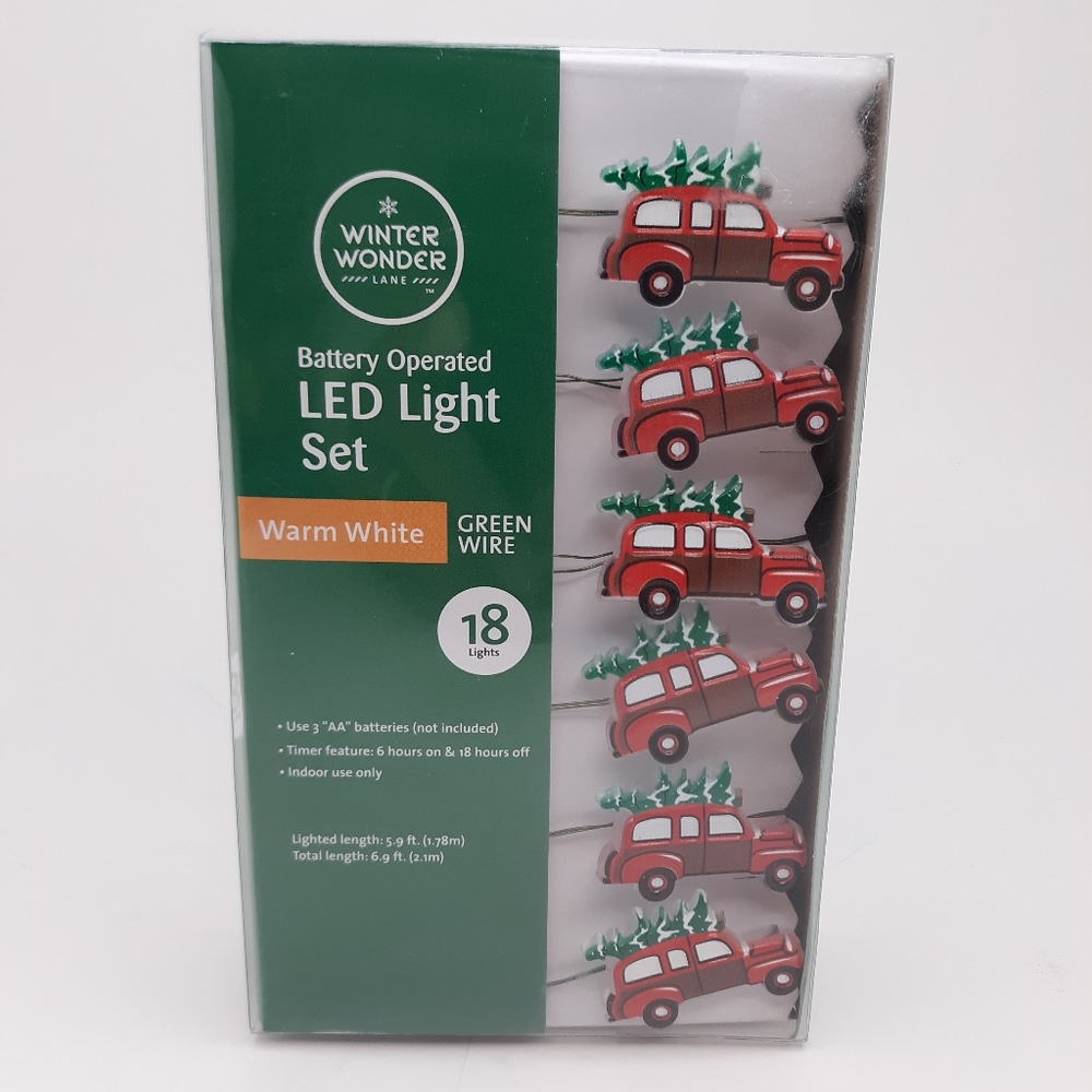 LED Woody Car w/ Christmas Tree 18 Mini LED String Light Set Battery Operated